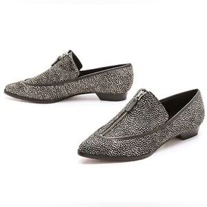 10 Crosby Derek Lam Ponyhair Printed Zip Loafers Pointed Toe Size 7